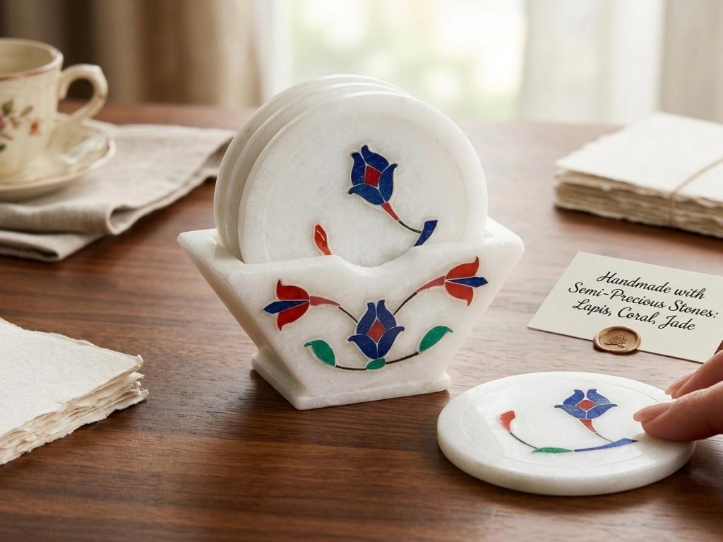 Semi inlay marble coaster set — special request by Gico Gifts, Udaipur
