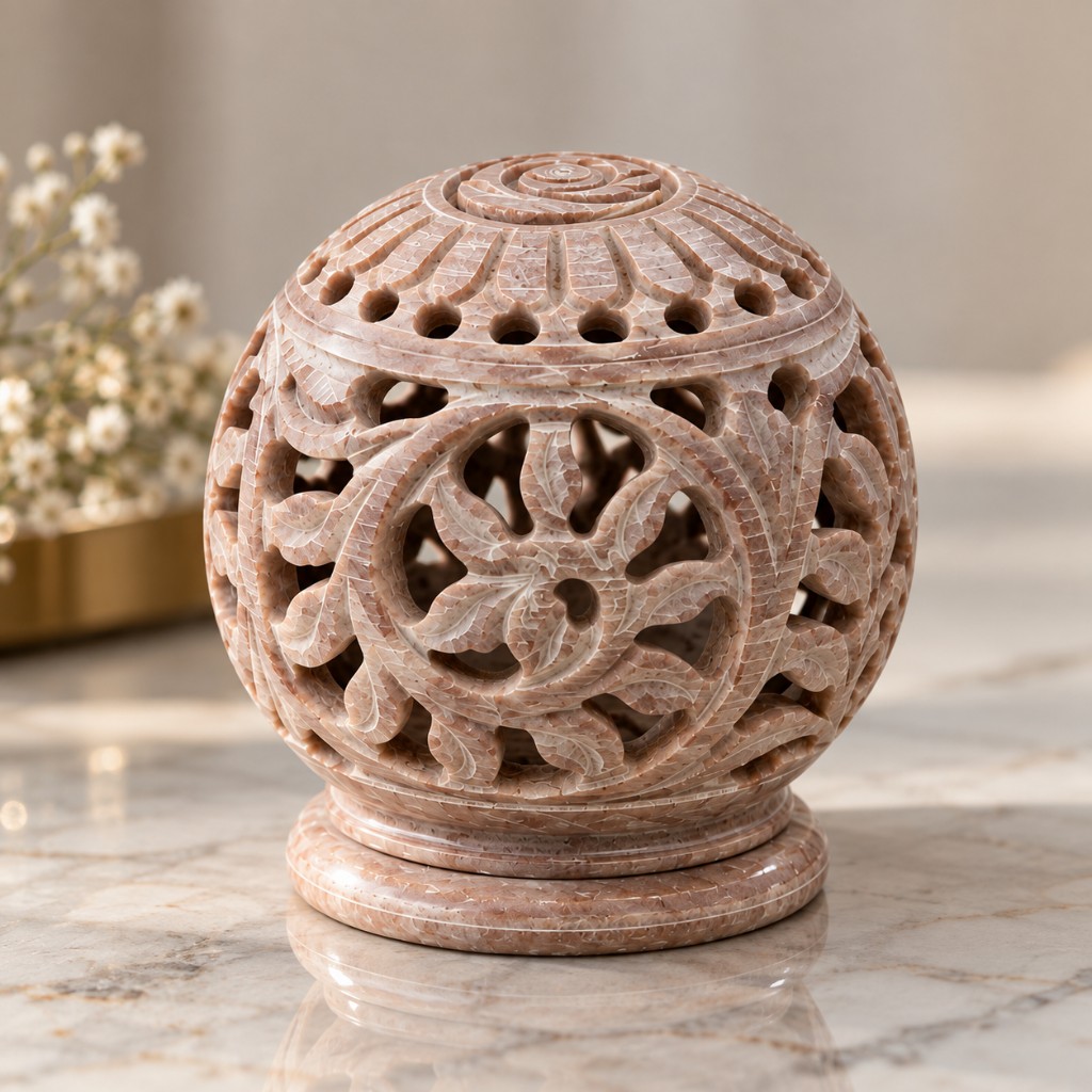 Heritage Marble Jaali Lantern – Hand-Carved Floral Tealight Holder — special request by Gico Gifts, Udaipur