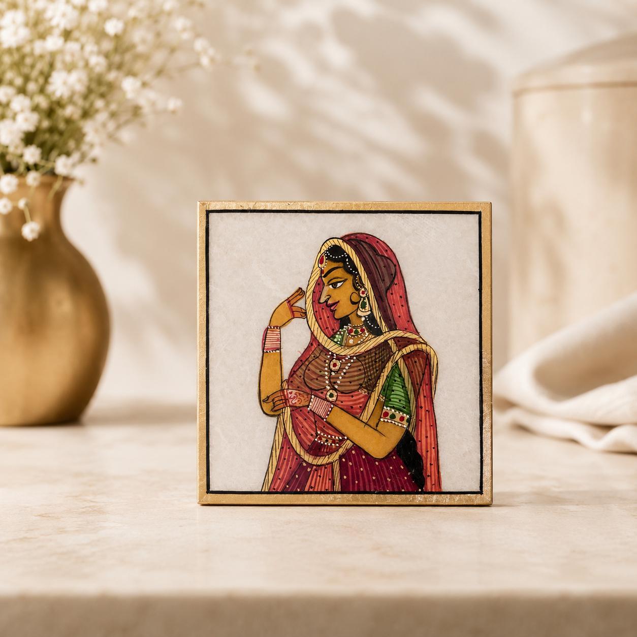 Pink Veil — hand-painted marble painting by Gico Gifts, Udaipur