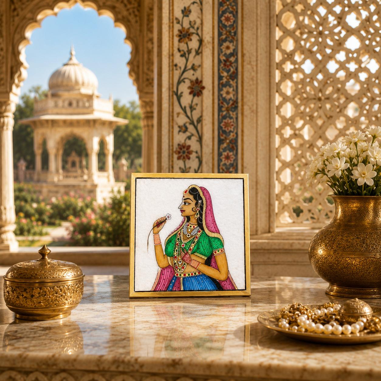 Jasmine Evening — hand-painted marble painting by Gico Gifts, Udaipur