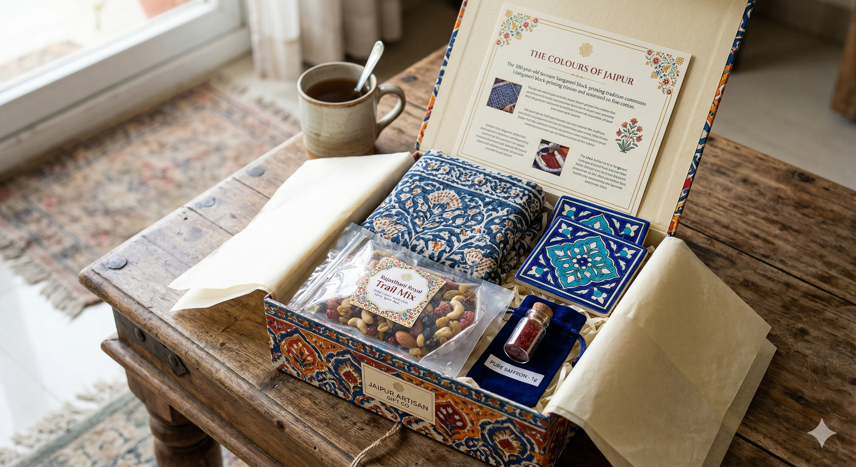 A Rajasthan gift box being hand-packed in Udaipur
